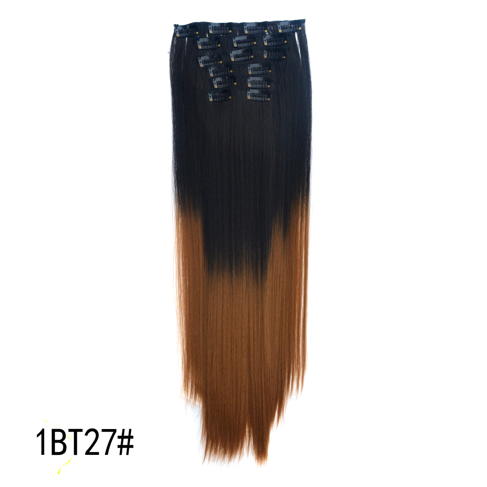 Wig Set Hairpiece Clip 6-Piece Set Straight Color Gradient Hair Extension 16 Card Hairpiece Clip Wig Set Wig Set Hairpiece Clip 6-Piece Set Straight Color Gradient Hair Extension 16 Card Hairpiece Clip Wig Set