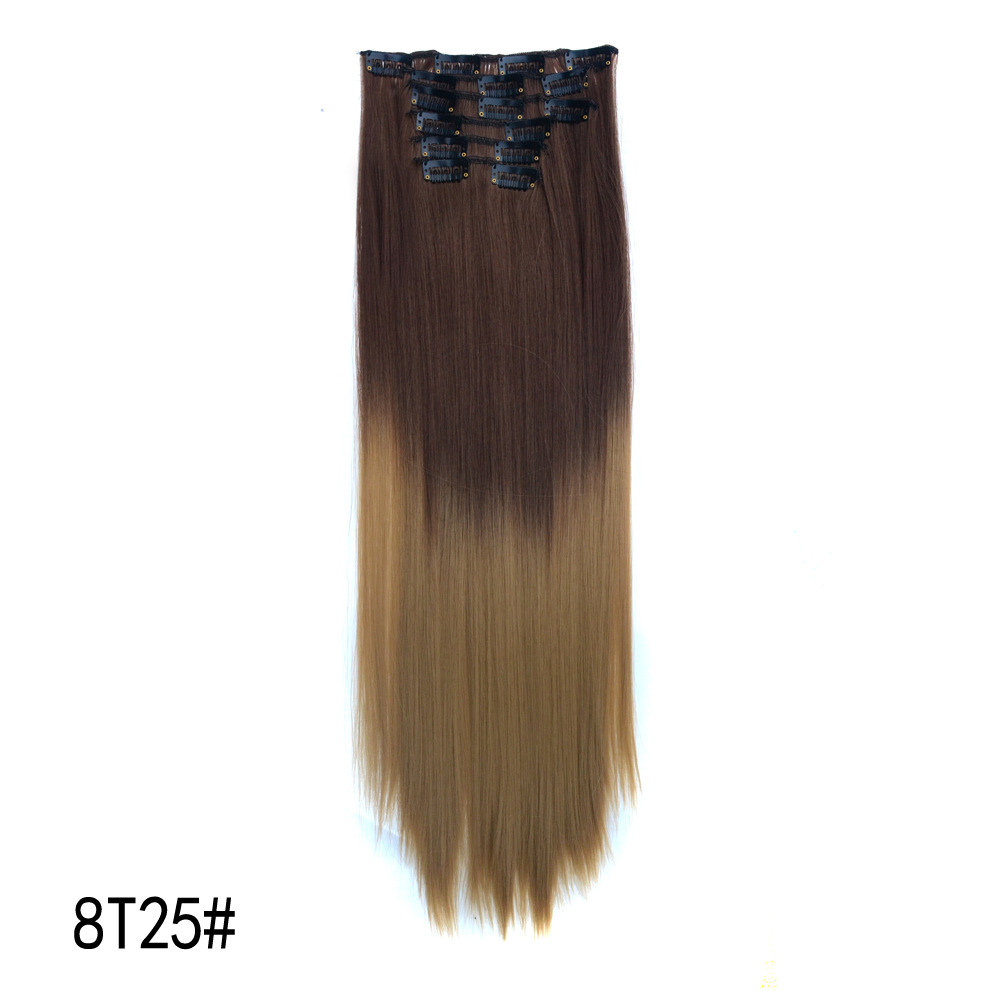 Wig Set Hairpiece Clip 6-Piece Set Straight Color Gradient Hair Extension 16 Card Hairpiece Clip Wig Set Wig Set Hairpiece Clip 6-Piece Set Straight Color Gradient Hair Extension 16 Card Hairpiece Clip Wig Set