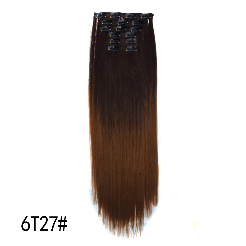 Wig Set Hairpiece Clip 6-Piece Set Straight Color Gradient Hair Extension 16 Card Hairpiece Clip Wig Set Wig Set Hairpiece Clip 6-Piece Set Straight Color Gradient Hair Extension 16 Card Hairpiece Clip Wig Set