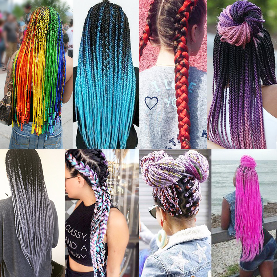 African Wig Dreadlock Monochrome Gradient Color Human Hair Extensions Color Chemical Fiber Big Braids