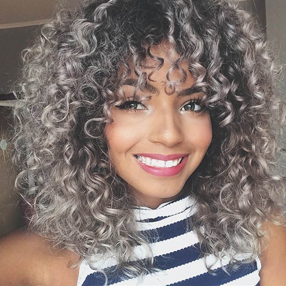 Wig Female Wig Gray Fluffy Explosion Wig African Wig CrossBorder Currently Available Whole