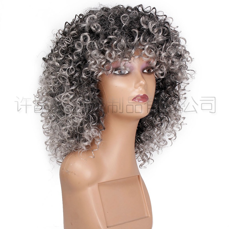 Wig Female Wig Gray Fluffy Explosion Wig African Wig CrossBorder Currently Available Whole