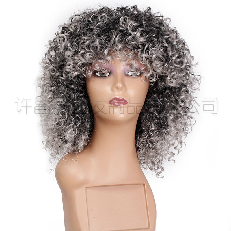 Wig Female Wig Gray Fluffy Explosion Wig African Wig CrossBorder Currently Available Whole