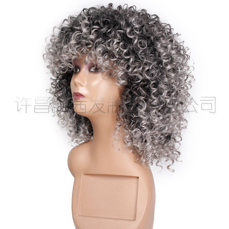 Wig Female Wig Gray Fluffy Explosion Wig African Wig CrossBorder Currently Available Whole