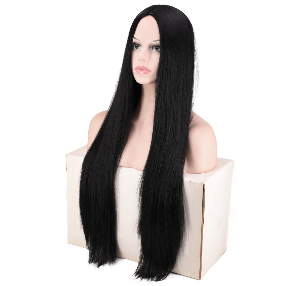 Foreign Trade Best Seller in Europe and America African Wig Female Natural Black Center-Parted Bangs Long Straight Hair Wig Head Cover Factory Direct Sales Foreign Trade Best Seller in Europe and America African Wig Female Natural Black Center-Parted Bangs Long Straight Hair Wig Head Cover Factory Direct Sales