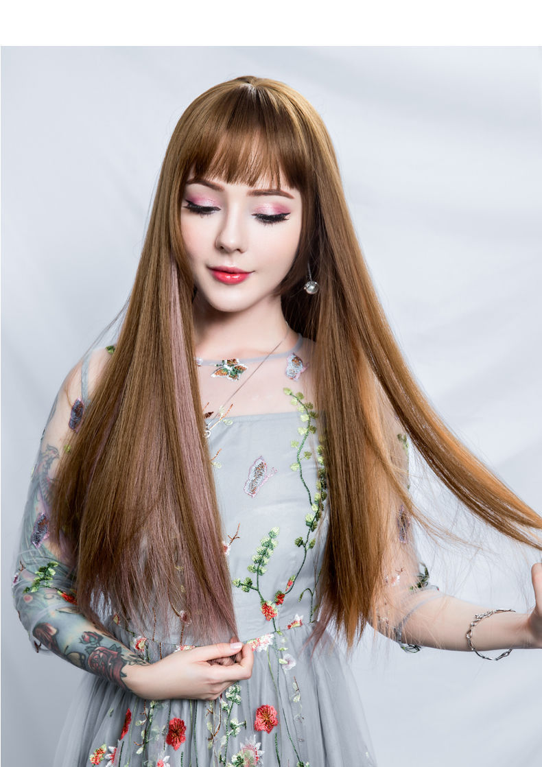 Fiber Wig Set Hanging Ear Dyed Color Straight Hair Hair Extension Women's Long Hair Naturally Invisible One Piece Fiber Wig Set Hanging Ear Dyed Color Straight Hair Hair Extension Women's Long Hair Naturally Invisible One Piece