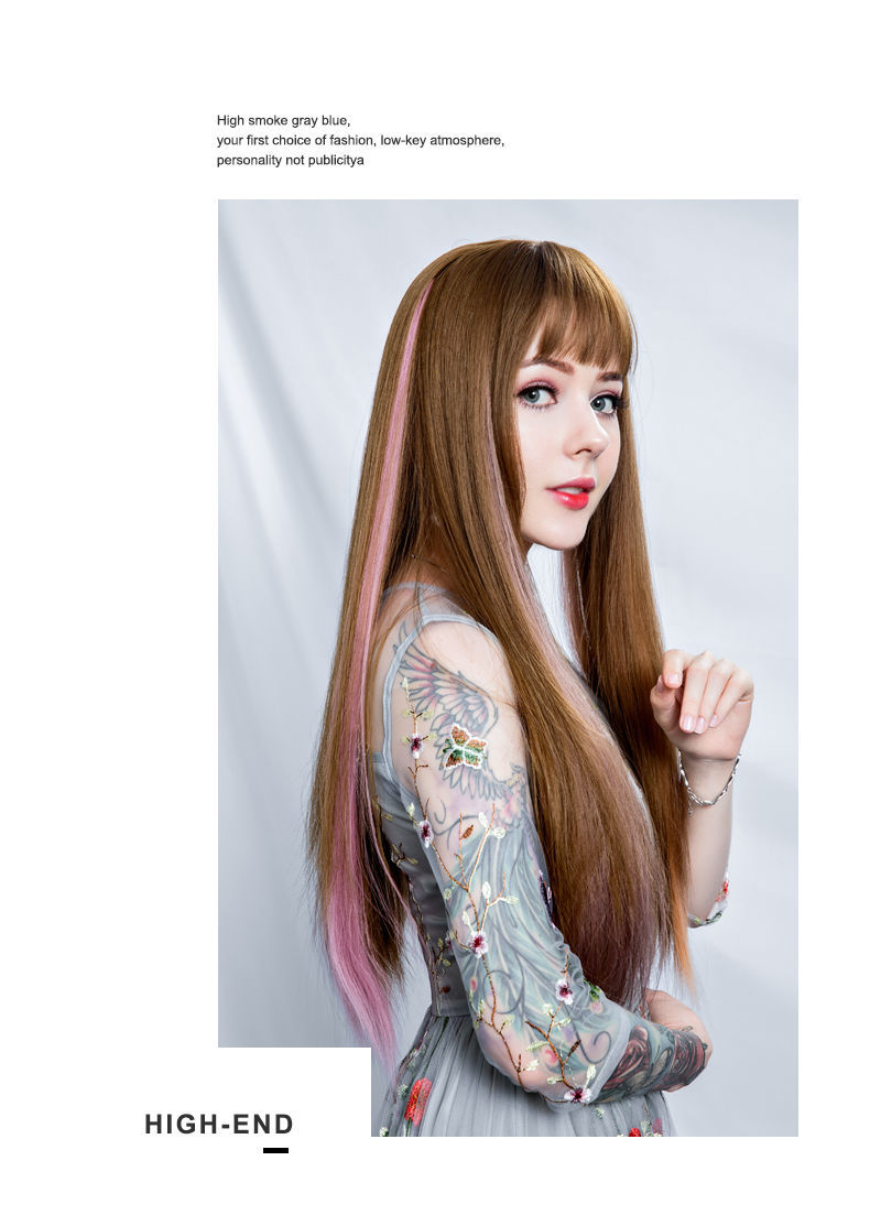 Fiber Wig Set Hanging Ear Dyed Color Straight Hair Hair Extension Women's Long Hair Naturally Invisible One Piece Fiber Wig Set Hanging Ear Dyed Color Straight Hair Hair Extension Women's Long Hair Naturally Invisible One Piece