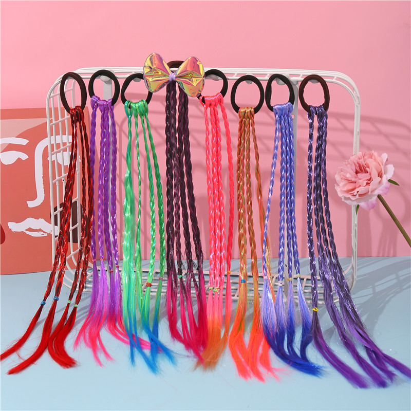 Selling Children&#039;s Colorful Wig Braid Ponytail Fashion Braided Colorful Gradient Color Hair Rope DoughTwist Style Plaits