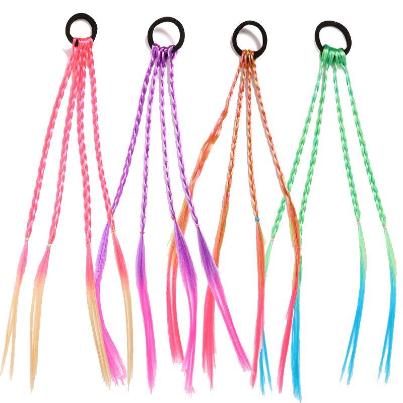 Selling Children&#039;s Colorful Wig Braid Ponytail Fashion Braided Colorful Gradient Color Hair Rope DoughTwist Style Plaits
