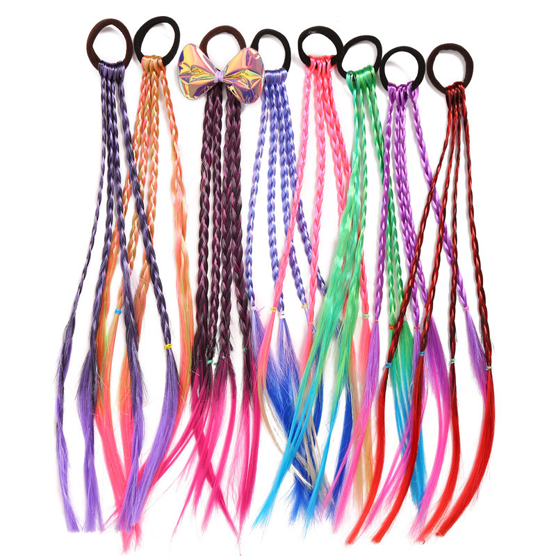 Selling Children's Colorful Wig Braid Ponytail Fashion Braided Colorful Gradient Color Hair Rope DoughTwist Style Plaits Selling Children's Colorful Wig Braid Ponytail Fashion Braided Colorful Gradient Color Hair Rope DoughTwist Style Plaits