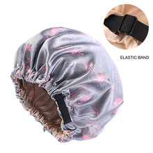 Exclusive for Cross-Border Satin Nightcap Elastic Band Buckle Long Tube Shower Cap Dual-Use Hat Wig with Hair Extensions Shower Cap Turban Hat
