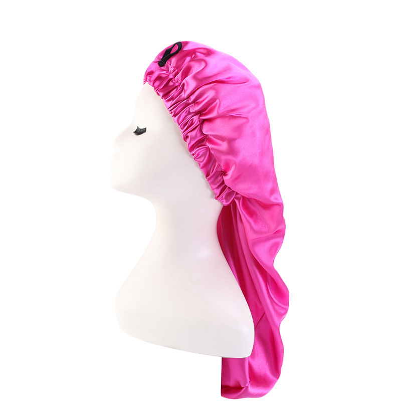 Exclusive for Cross-Border Satin Nightcap Elastic Band Buckle Long Tube Shower Cap Dual-Use Hat Wig with Hair Extensions Shower Cap Turban Hat