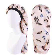 Exclusive for Cross-Border Satin Nightcap Elastic Band Buckle Long Tube Shower Cap Dual-Use Hat Wig with Hair Extensions Shower Cap Turban Hat