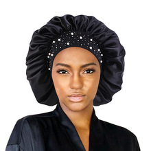 Exclusive for Cross-Border Satin Nightcap Elastic Band Buckle Long Tube Shower Cap Dual-Use Hat Wig with Hair Extensions Shower Cap Turban Hat