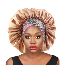 Exclusive for Cross-Border Satin Nightcap Elastic Band Buckle Long Tube Shower Cap Dual-Use Hat Wig with Hair Extensions Shower Cap Turban Hat
