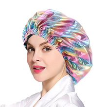 Exclusive for Cross-Border Satin Nightcap Elastic Band Buckle Long Tube Shower Cap Dual-Use Hat Wig with Hair Extensions Shower Cap Turban Hat