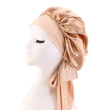 Exclusive for Cross-Border Satin Nightcap Elastic Band Buckle Long Tube Shower Cap Dual-Use Hat Wig with Hair Extensions Shower Cap Turban Hat