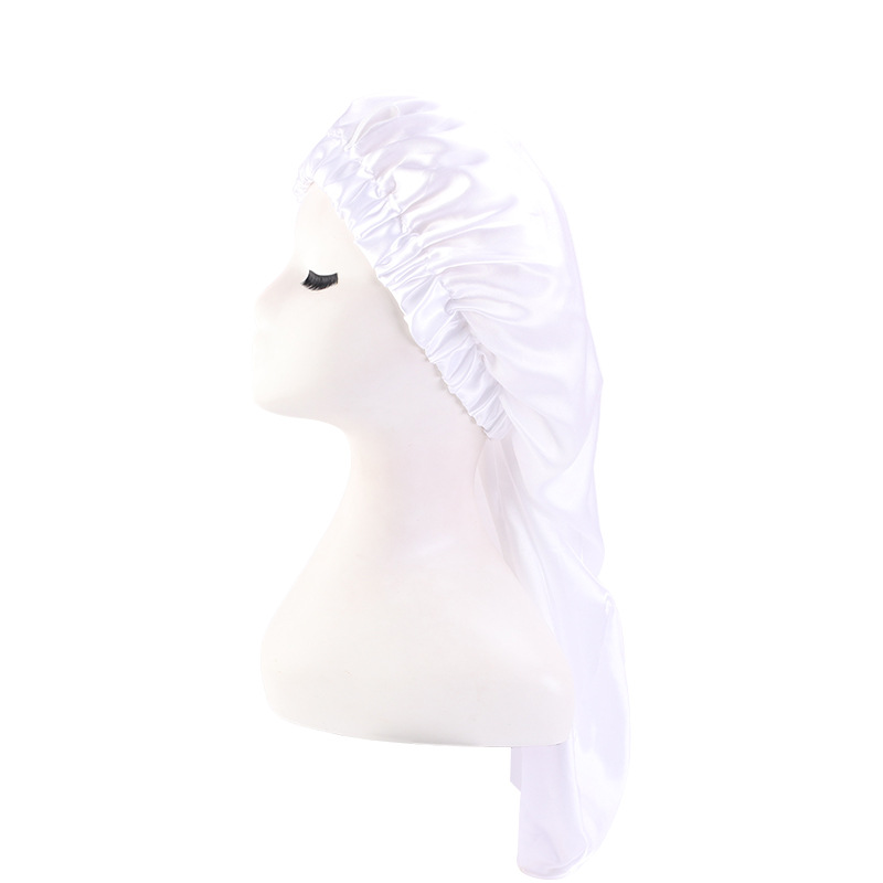 Exclusive for Cross-Border Satin Nightcap Elastic Band Buckle Long Tube Shower Cap Dual-Use Hat Wig with Hair Extensions Shower Cap Turban Hat