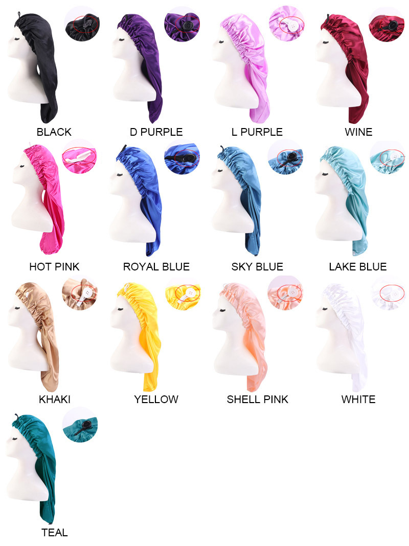Exclusive for Cross-Border Satin Nightcap Elastic Band Buckle Long Tube Shower Cap Dual-Use Hat Wig with Hair Extensions Shower Cap Turban Hat
