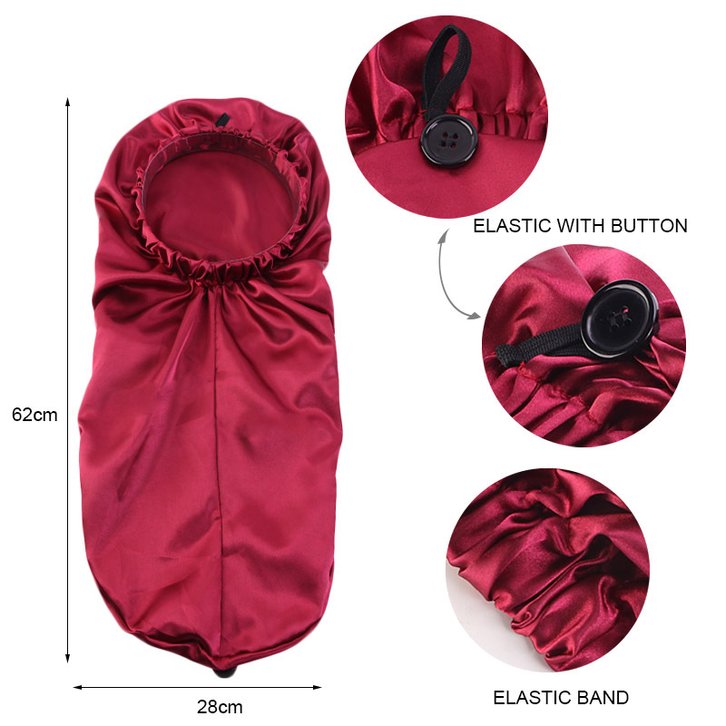Exclusive for Cross-Border Satin Nightcap Elastic Band Buckle Long Tube Shower Cap Dual-Use Hat Wig with Hair Extensions Shower Cap Turban Hat