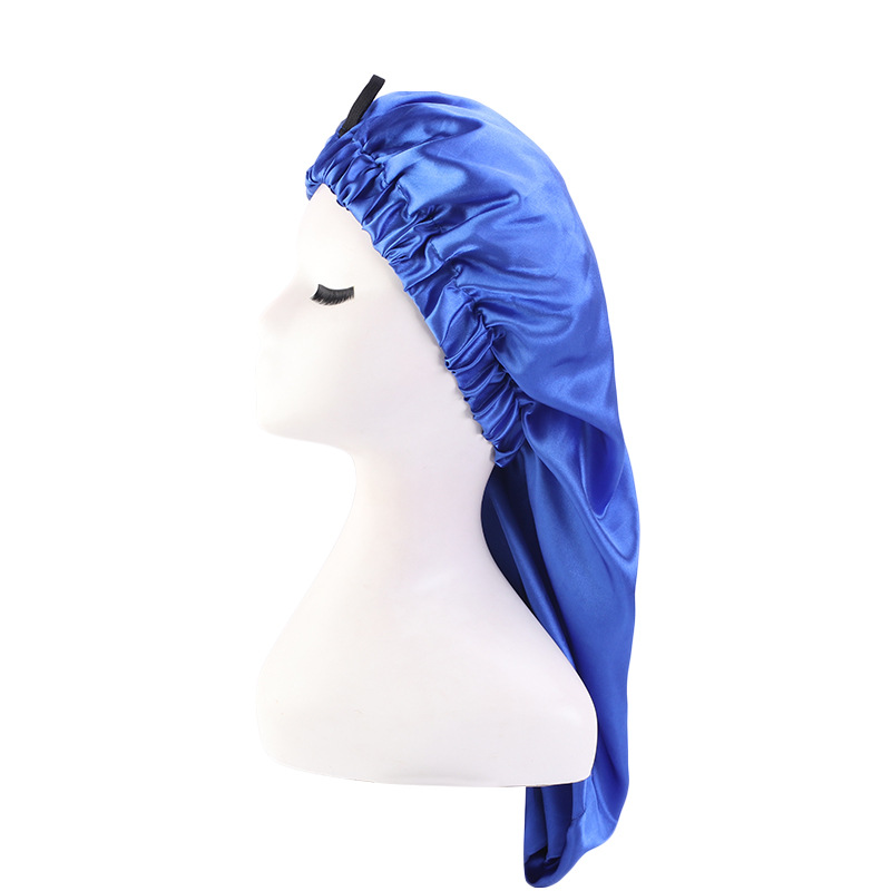 Exclusive for Cross-Border Satin Nightcap Elastic Band Buckle Long Tube Shower Cap Dual-Use Hat Wig with Hair Extensions Shower Cap Turban Hat