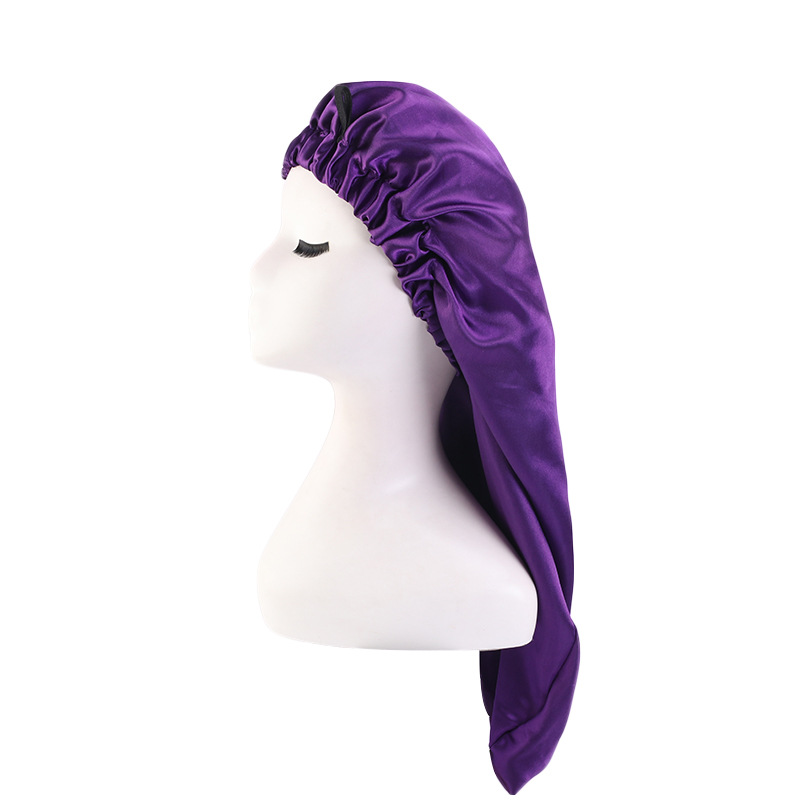 Exclusive for Cross-Border Satin Nightcap Elastic Band Buckle Long Tube Shower Cap Dual-Use Hat Wig with Hair Extensions Shower Cap Turban Hat