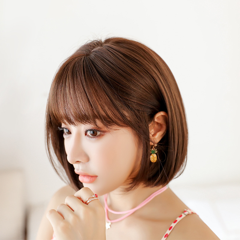 Wig Female Short Hair Bobo Korean Bobhaircut Short Straight Hair Realistic Chemical Fiber Wig Sheath in Stock Whole
