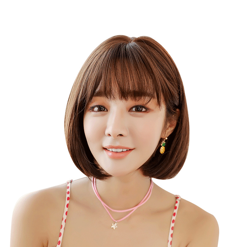 Wig Female Short Hair Bobo Korean Bobhaircut Short Straight Hair Realistic Chemical Fiber Wig Sheath in Stock Whole