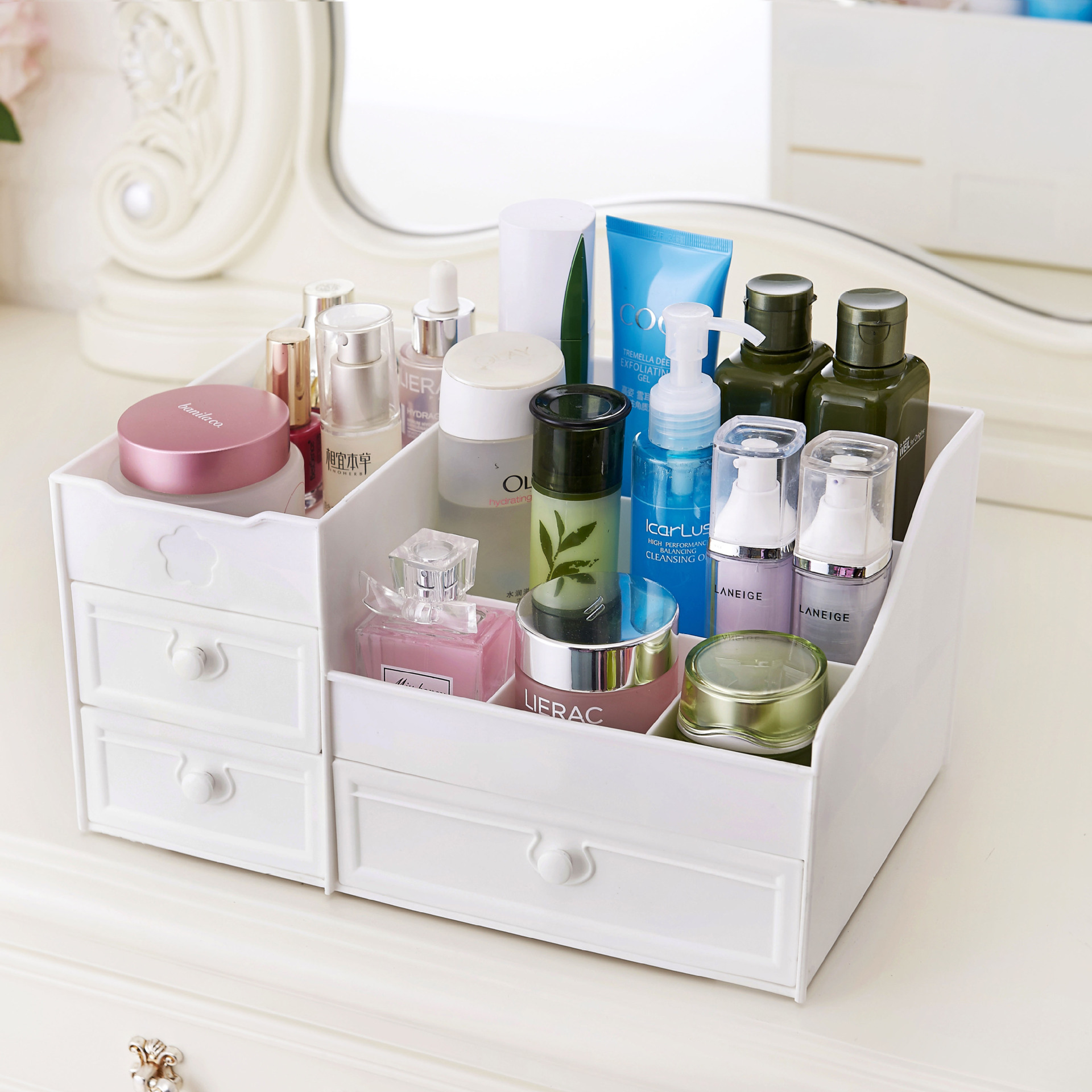 Drawer type cosmetic storage box plastic skin care products compartmentaldresser dormitory desktop storage shelf