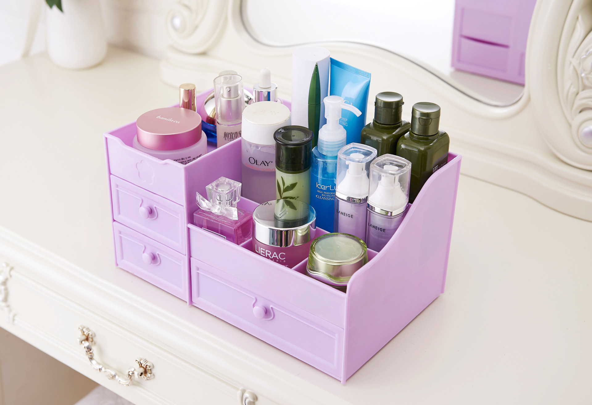 Drawer type cosmetic storage box plastic skin care products compartmentaldresser dormitory desktop storage shelf Drawer type cosmetic storage box plastic skin care products compartmentaldresser dormitory desktop storage shelf