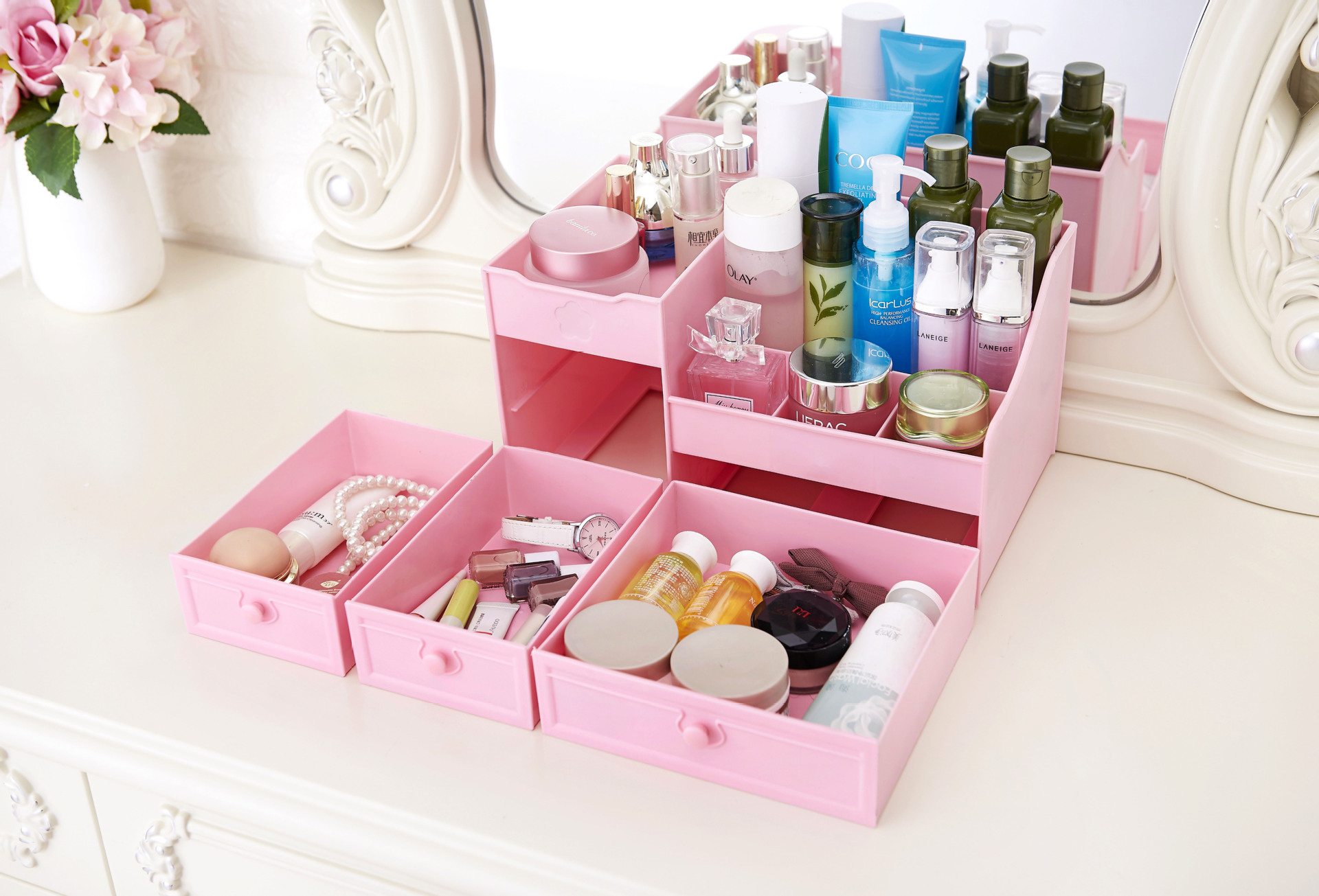 Drawer type cosmetic storage box plastic skin care products compartmentaldresser dormitory desktop storage shelf Drawer type cosmetic storage box plastic skin care products compartmentaldresser dormitory desktop storage shelf