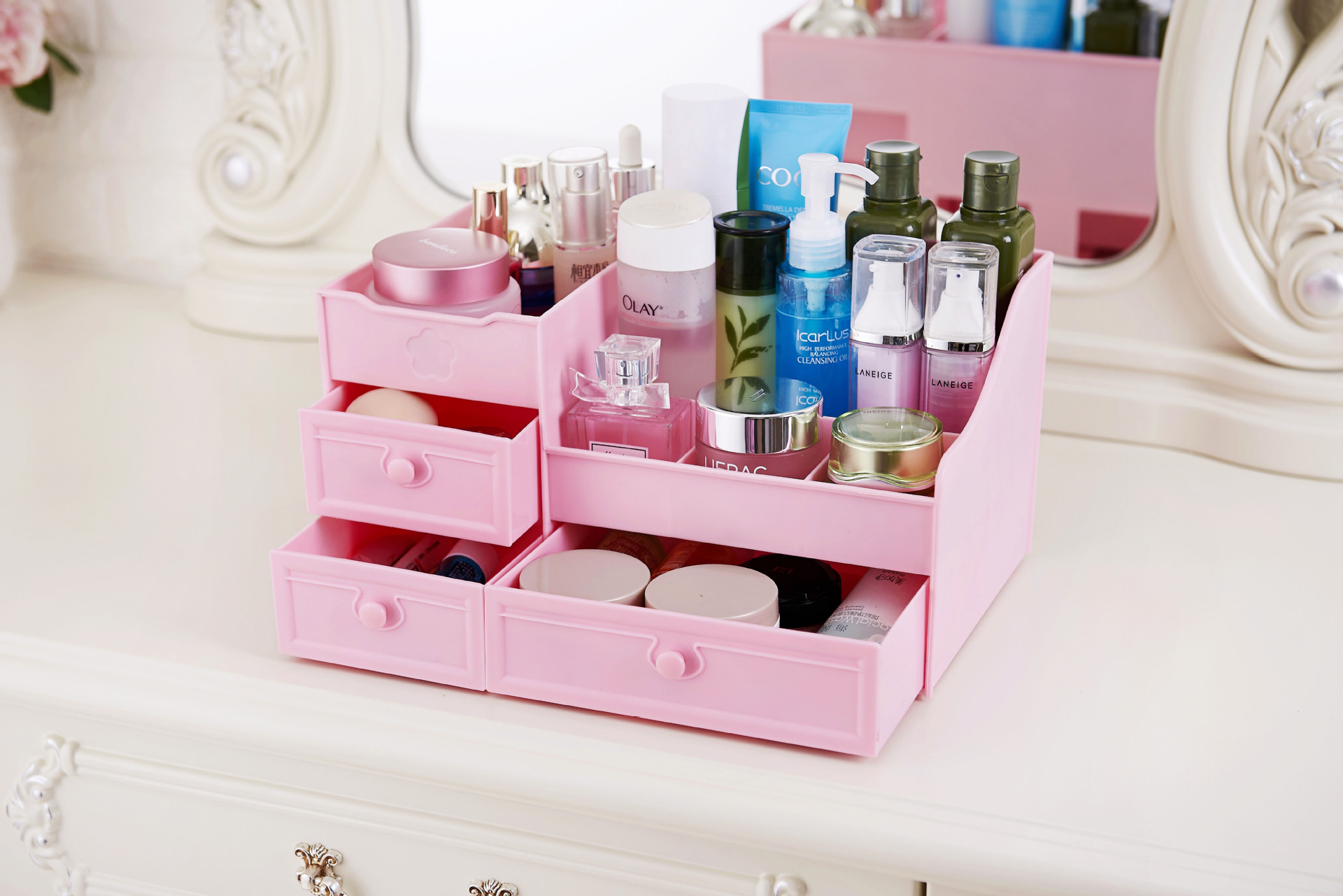 Drawer type cosmetic storage box plastic skin care products compartmentaldresser dormitory desktop storage shelf Drawer type cosmetic storage box plastic skin care products compartmentaldresser dormitory desktop storage shelf