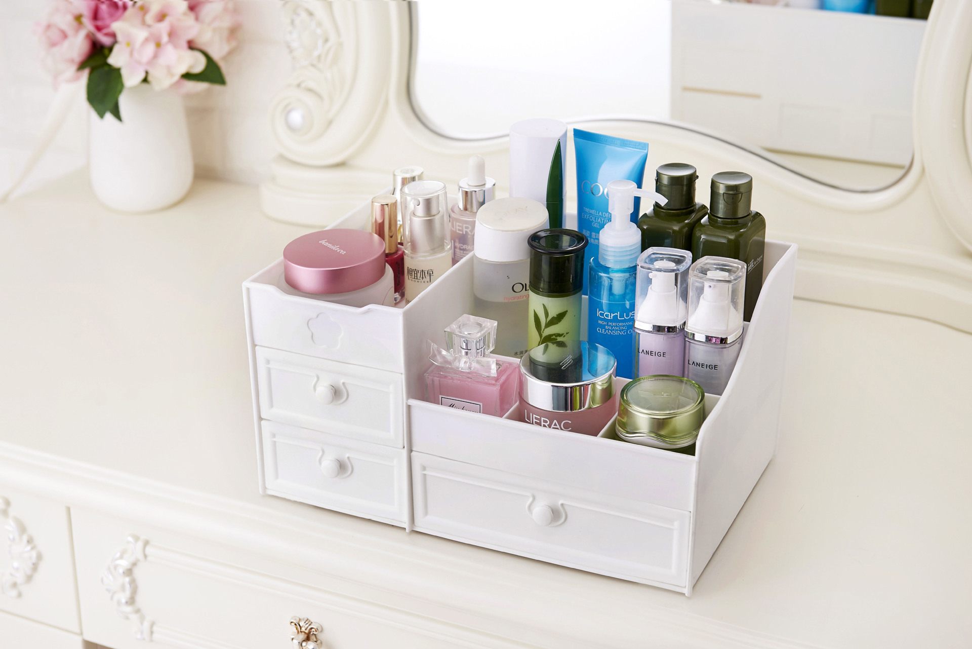 Drawer type cosmetic storage box plastic skin care products compartmentaldresser dormitory desktop storage shelf Drawer type cosmetic storage box plastic skin care products compartmentaldresser dormitory desktop storage shelf