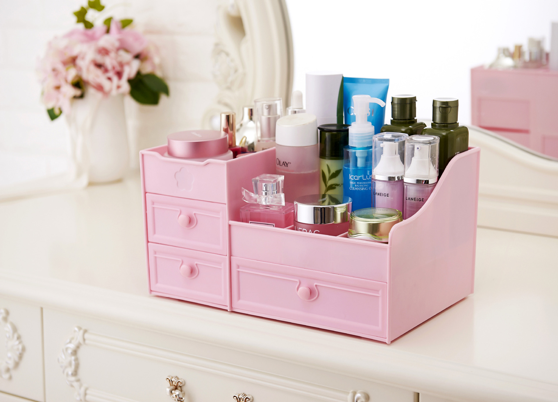 Drawer type cosmetic storage box plastic skin care products compartmentaldresser dormitory desktop storage shelf Drawer type cosmetic storage box plastic skin care products compartmentaldresser dormitory desktop storage shelf