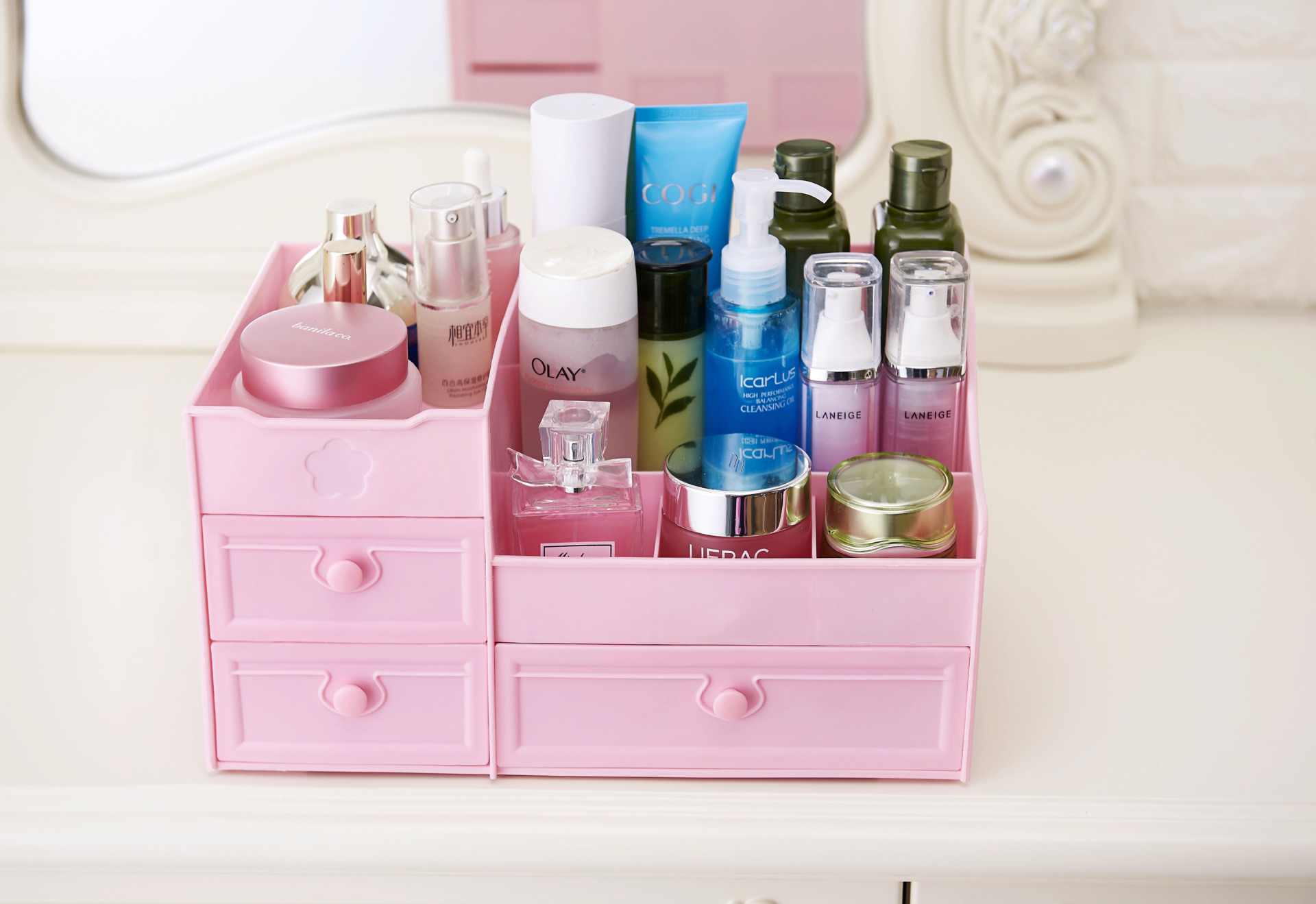 Drawer type cosmetic storage box plastic skin care products compartmentaldresser dormitory desktop storage shelf Drawer type cosmetic storage box plastic skin care products compartmentaldresser dormitory desktop storage shelf