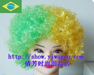 Brazil flag soccer fans wigs,double color wig hair