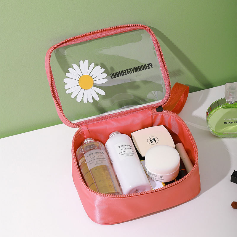 Factory Direct Sales Hot Little Daisy Transparent Cosmetic Bag Skincare Products Large Capacity Portable and Fashion Storage Bag