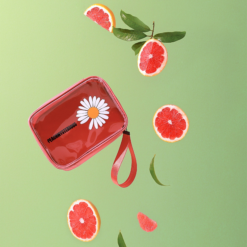 Factory Direct Sales Hot Little Daisy Transparent Cosmetic Bag Skincare Products Large Capacity Portable and Fashion Storage Bag