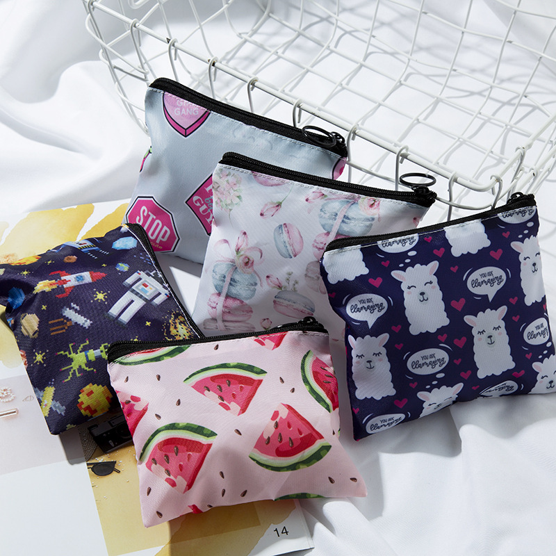 New Products in Stock Portable Printed Coin Purse Cute Cartoon Mini Fabric Small Cosmetic Bag Phone Card Bag Customization