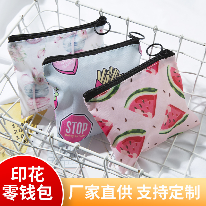 New Products in Stock Portable Printed Coin Purse Cute Cartoon Mini Fabric Small Cosmetic Bag Phone Card Bag Customization