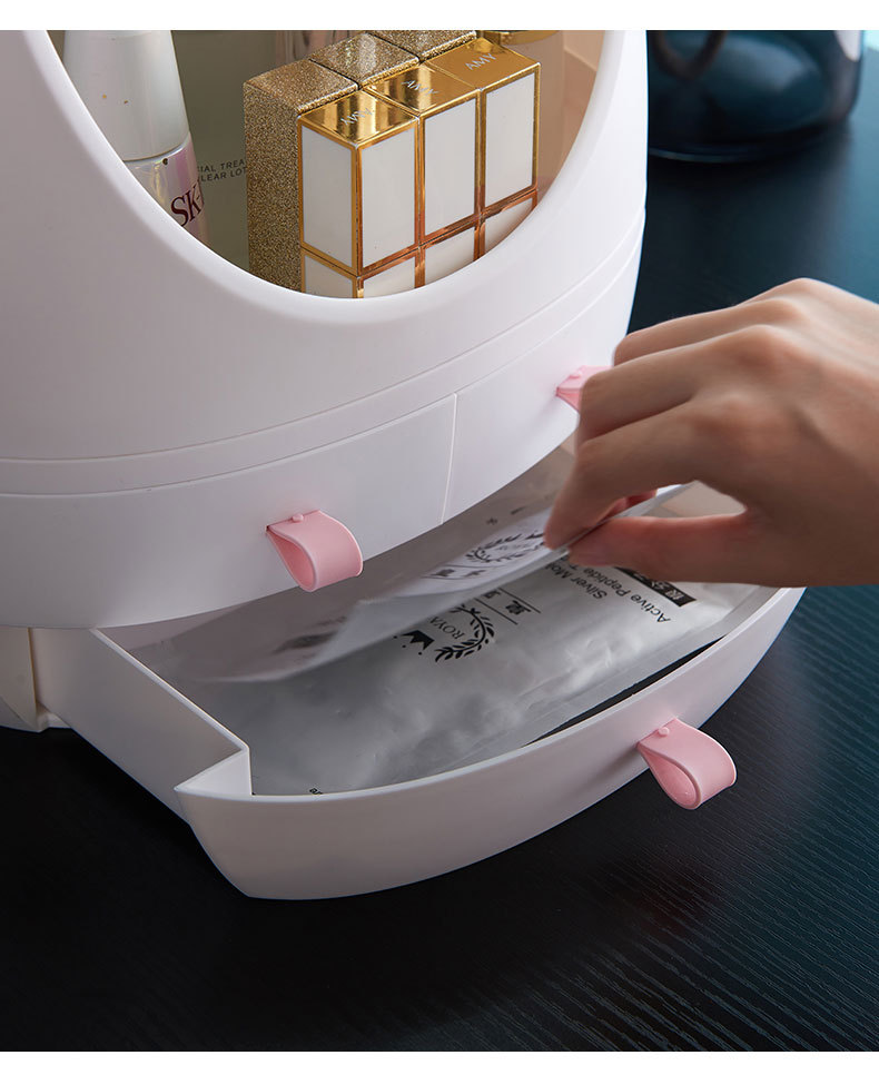 Web celebrity cosmetic storage box with LED lamp mirror drawer type portable table dust-proof skin care products shelf Web celebrity cosmetic storage box with LED lamp mirror drawer type portable table dust-proof skin care products shelf