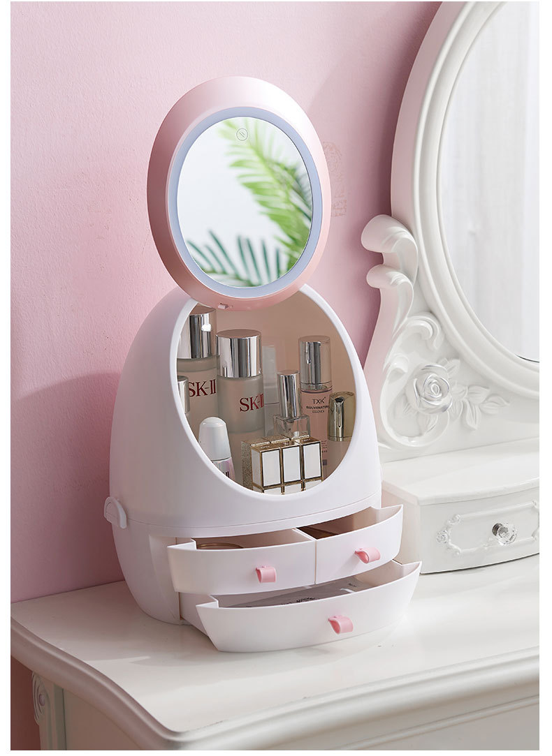 Web celebrity cosmetic storage box with LED lamp mirror drawer type portable table dust-proof skin care products shelf Web celebrity cosmetic storage box with LED lamp mirror drawer type portable table dust-proof skin care products shelf