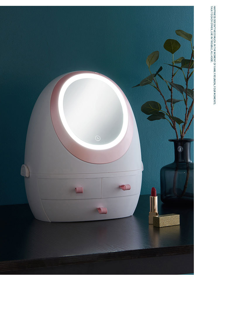 Web celebrity cosmetic storage box with LED lamp mirror drawer type portable table dust-proof skin care products shelf Web celebrity cosmetic storage box with LED lamp mirror drawer type portable table dust-proof skin care products shelf