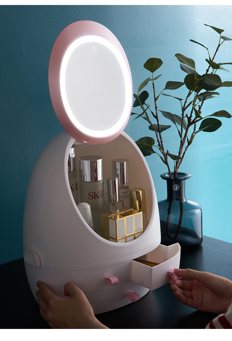 Web celebrity cosmetic storage box with LED lamp mirror drawer type portable table dust-proof skin care products shelf Web celebrity cosmetic storage box with LED lamp mirror drawer type portable table dust-proof skin care products shelf
