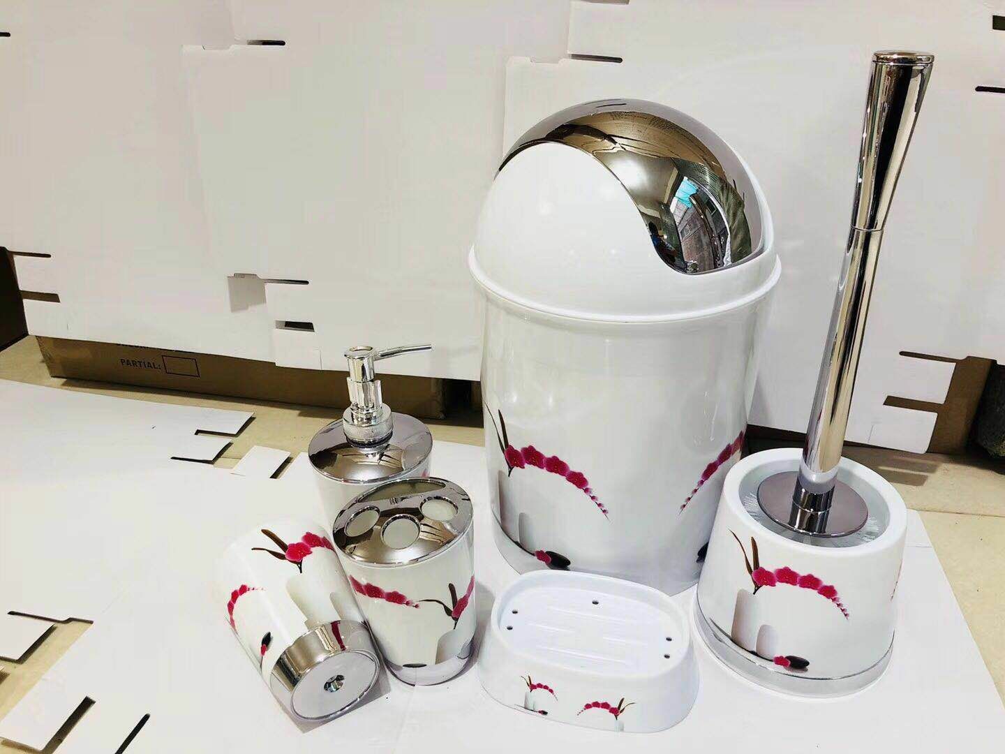 Plastic Set for Hotel Bathroom Lotion Bottle Toothbrush Holder Cup Water Cup Soap Box Toilet Brush Garbage Simple Three Or Four Piece Suit