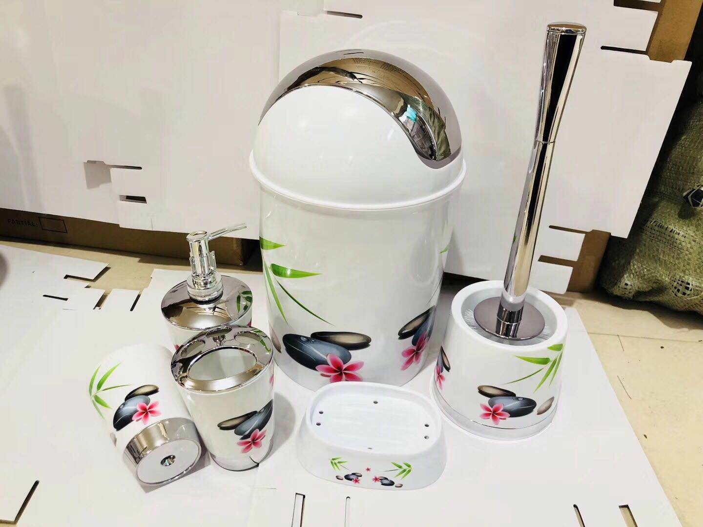Plastic Set for Hotel Bathroom Lotion Bottle Toothbrush Holder Cup Water Cup Soap Box Toilet Brush Garbage Simple Three Or Four Piece Suit