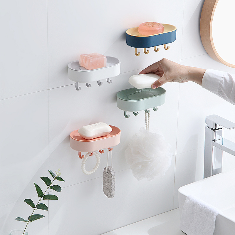 Hanging Fat Soap Box with Hook Two-Color Soap Box Soap Box Wall-Mounted Soap Box Punch-Free Seamless Soap Holder
