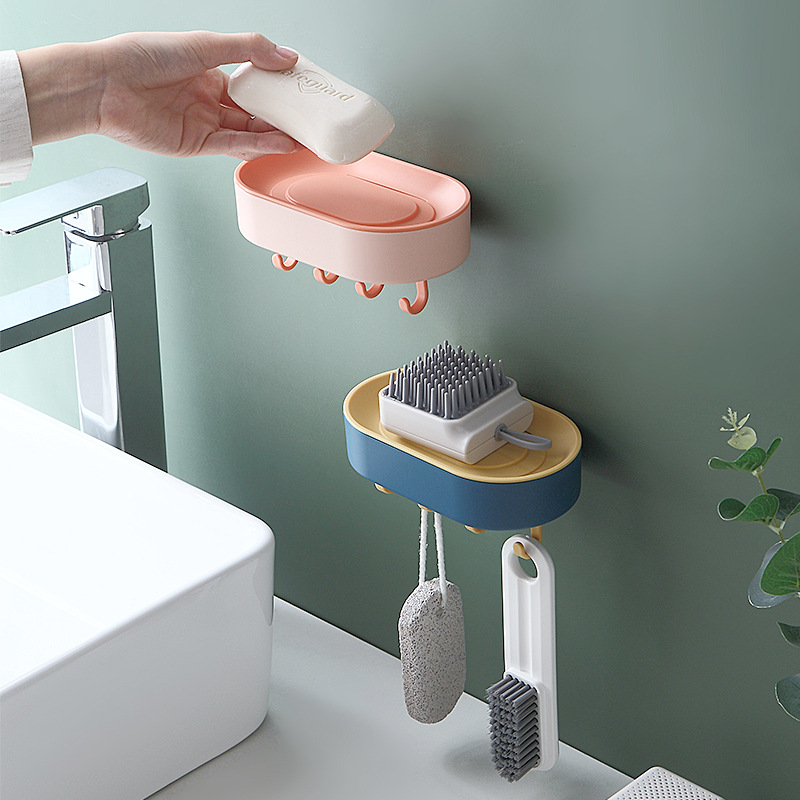 Hanging Fat Soap Box with Hook Two-Color Soap Box Soap Box Wall-Mounted Soap Box Punch-Free Seamless Soap Holder