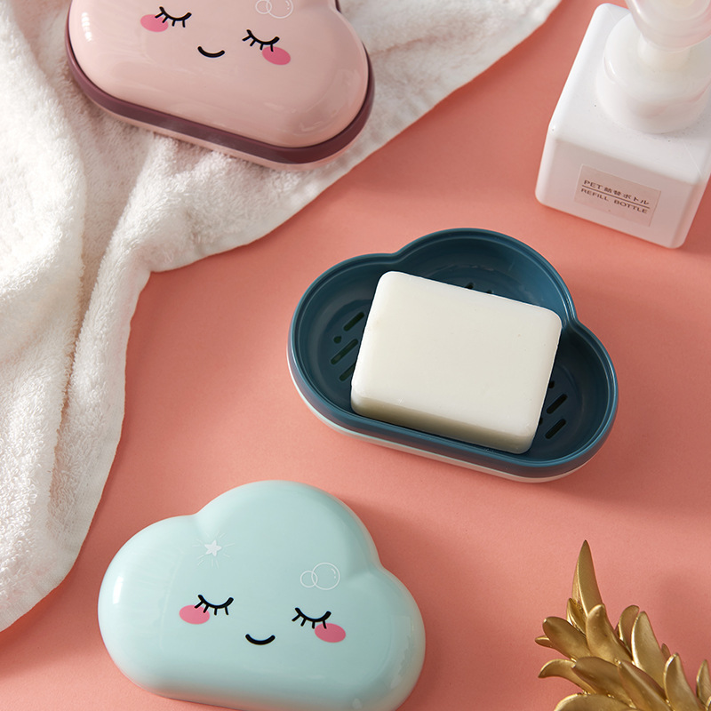Creative Cartoon Cute Cloud Fat Soap Box Household Toilet Drain Soap Box Soap Box with Lid Soap Holder Double Soap Box Soap Box