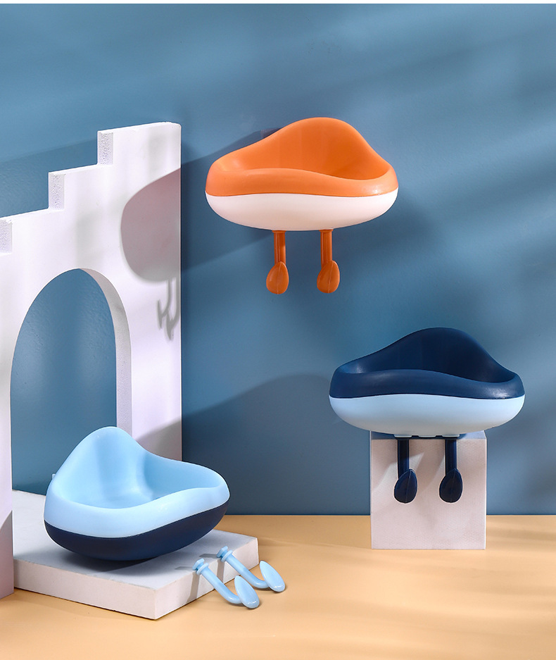 Cloud-Shaped Wall Hanging Drain Soap Box Home Bathroom Punch-Free Creative Cartoon with Hook Soap Box Holder